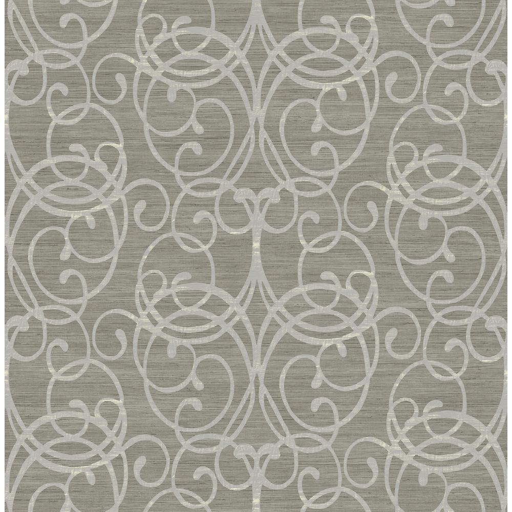 Seabrook Designs Silverton Greige & Pearl Rustic Scroll Wallpaper ...