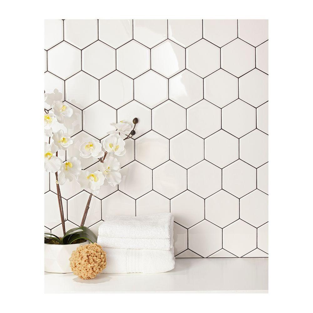 Daltile Semi Gloss White Hexagon 4 In X 4 In Glazed Ceramic Wall