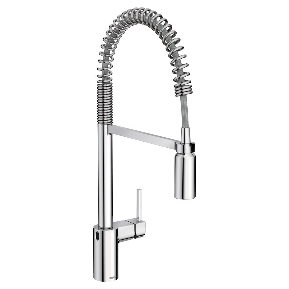 Moen Align Touchless Single Handle Pull Down Sprayer Kitchen Faucet With Motionsense Wave And Spring Spout In Chrome 5923ewc The Home Depot