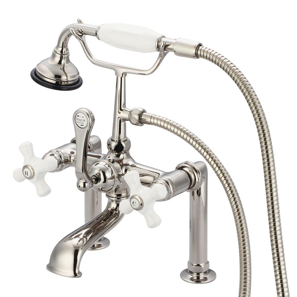 Water Creation 3Handle Vintage Claw Foot Tub Faucet with Hand Shower and Porcelain Cross