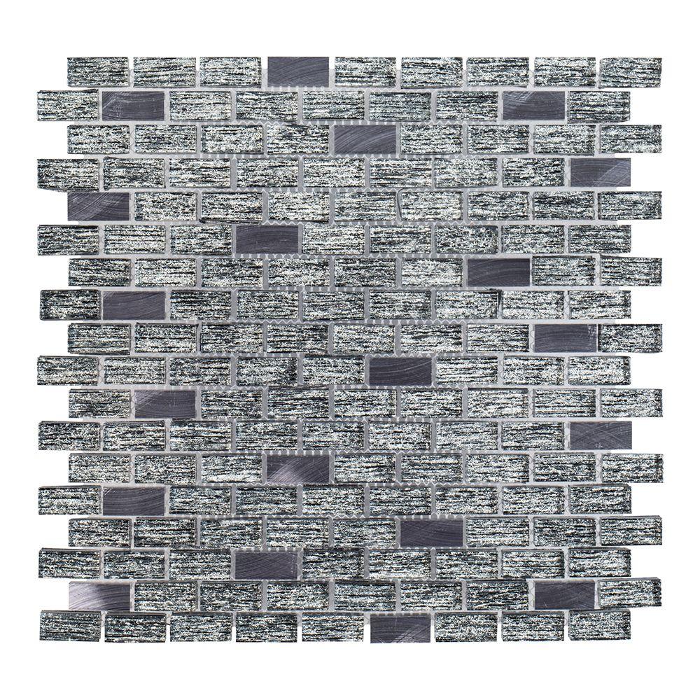 Jeffrey Court Black Magic 12 in. x 12 in. Glass Brick Mosaic Tile99179