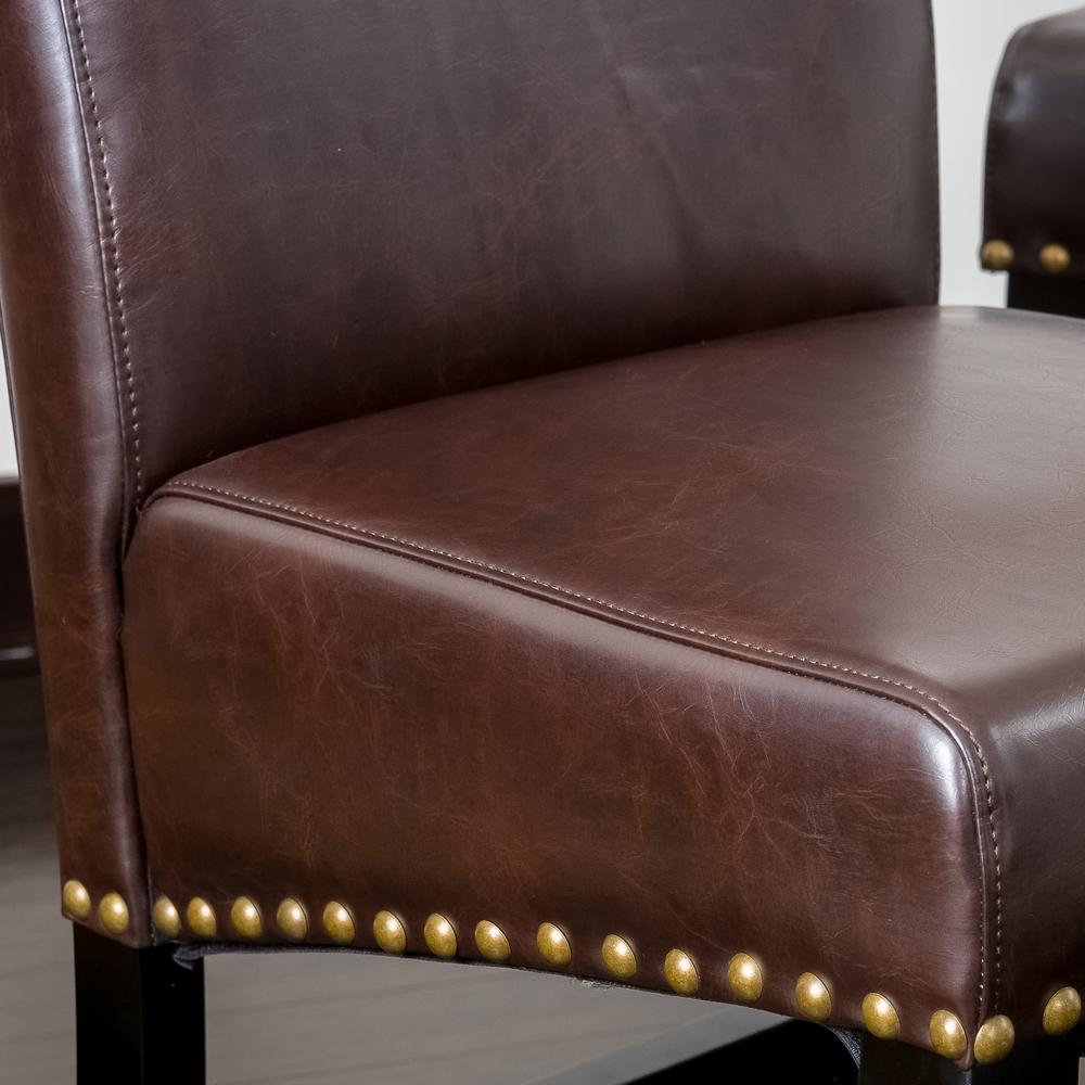 Noble House Lisette 25 in. Brown Leather Studded Counter Stool (Set of