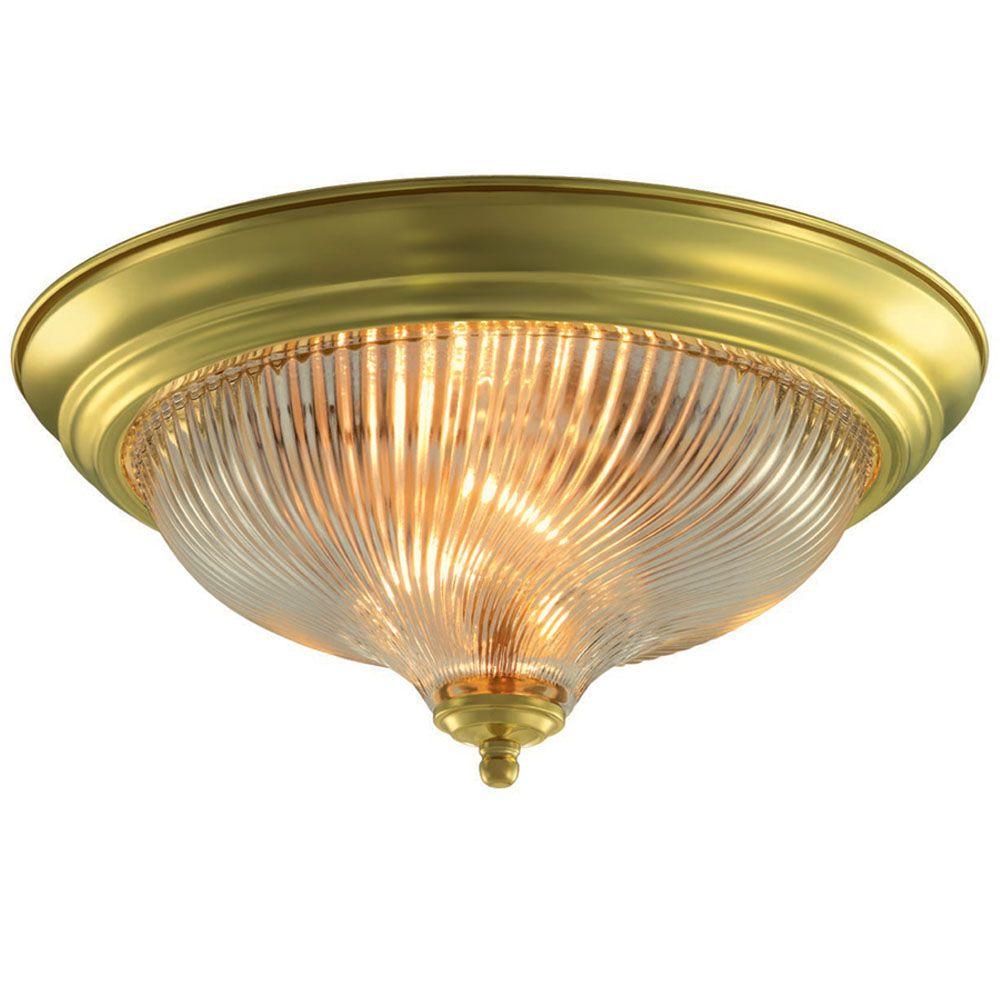 Hampton Bay 13 In 2 Light Polished Brass Flushmount With Frosted