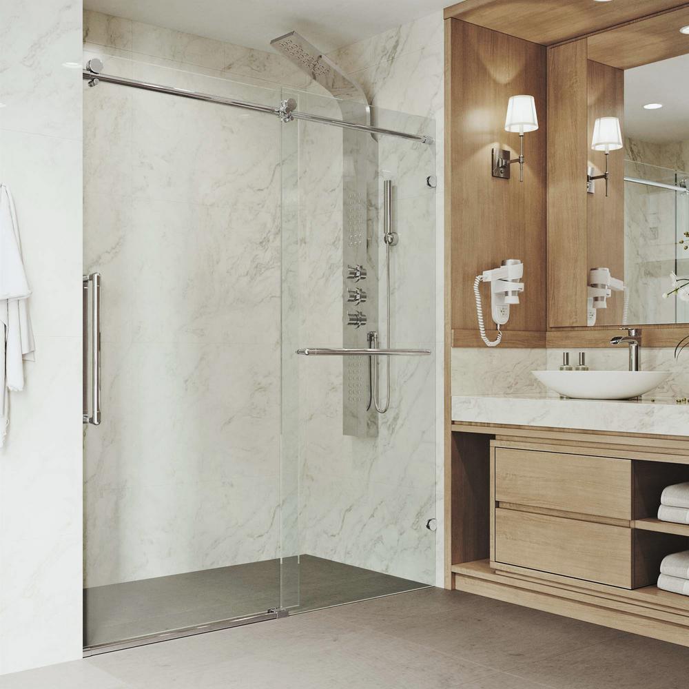 VIGO Ferrara 71-1/2 to 72-1/2 in. x 74 in. Frameless Sliding Shower Door in Chrome with Clear Glass and Handle was $899.9 now $674.9 (25.0% off)