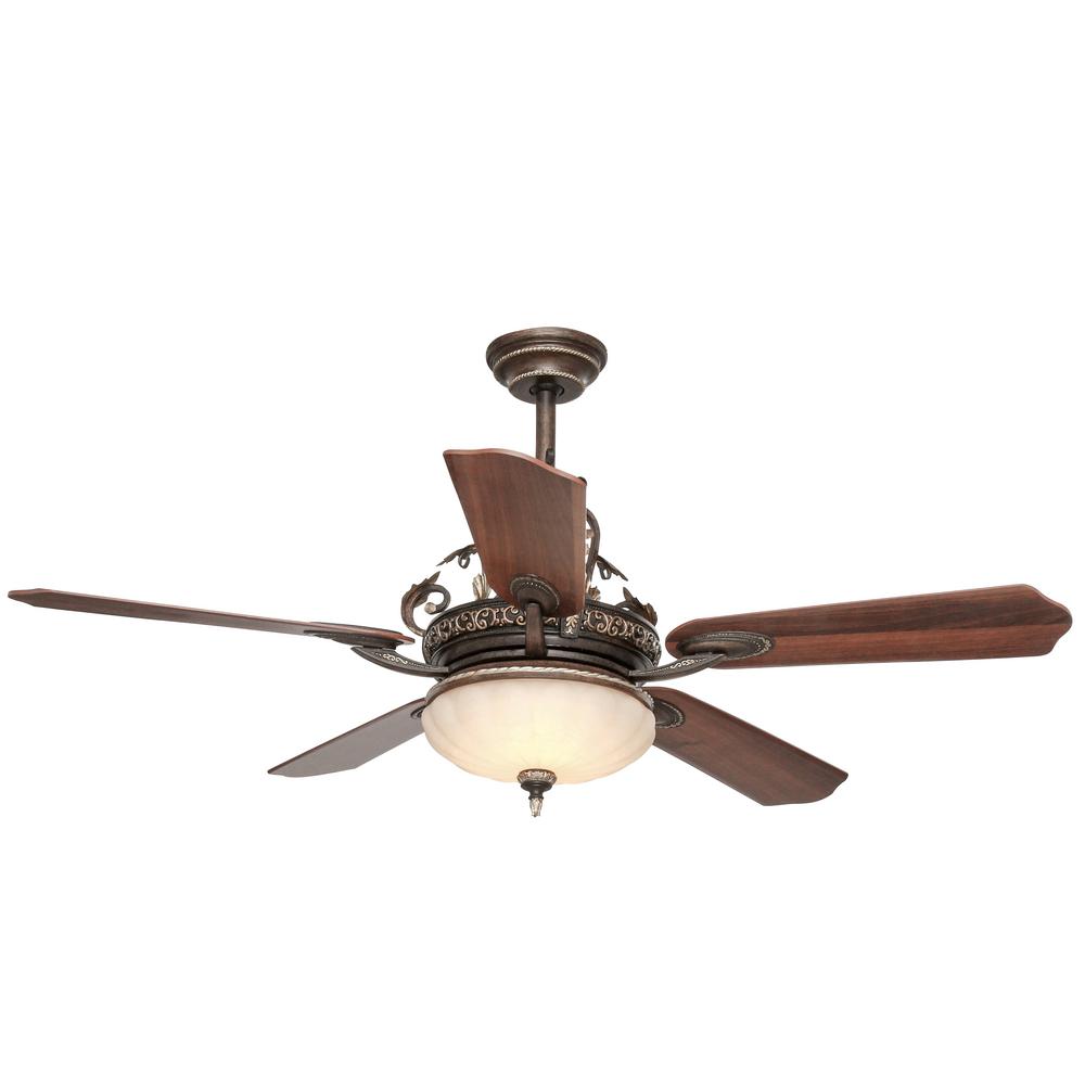 Home Decorators Collection Chateau Deville 52 In Integrated Led Indoor Walnut Ceiling Fan With Light Kit And Remote Control The Home Depot