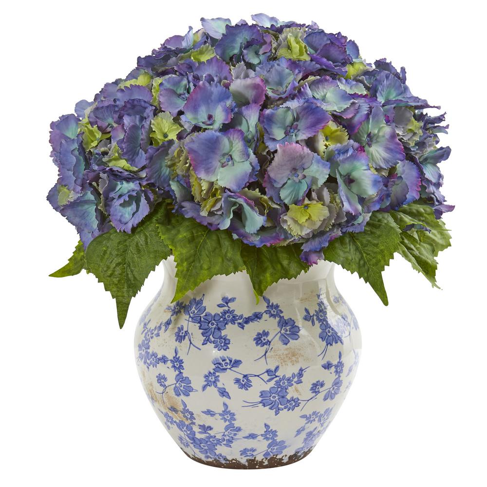 Purple Hydrangea Artificial Flowers With Vase By Pure Garden Qvc