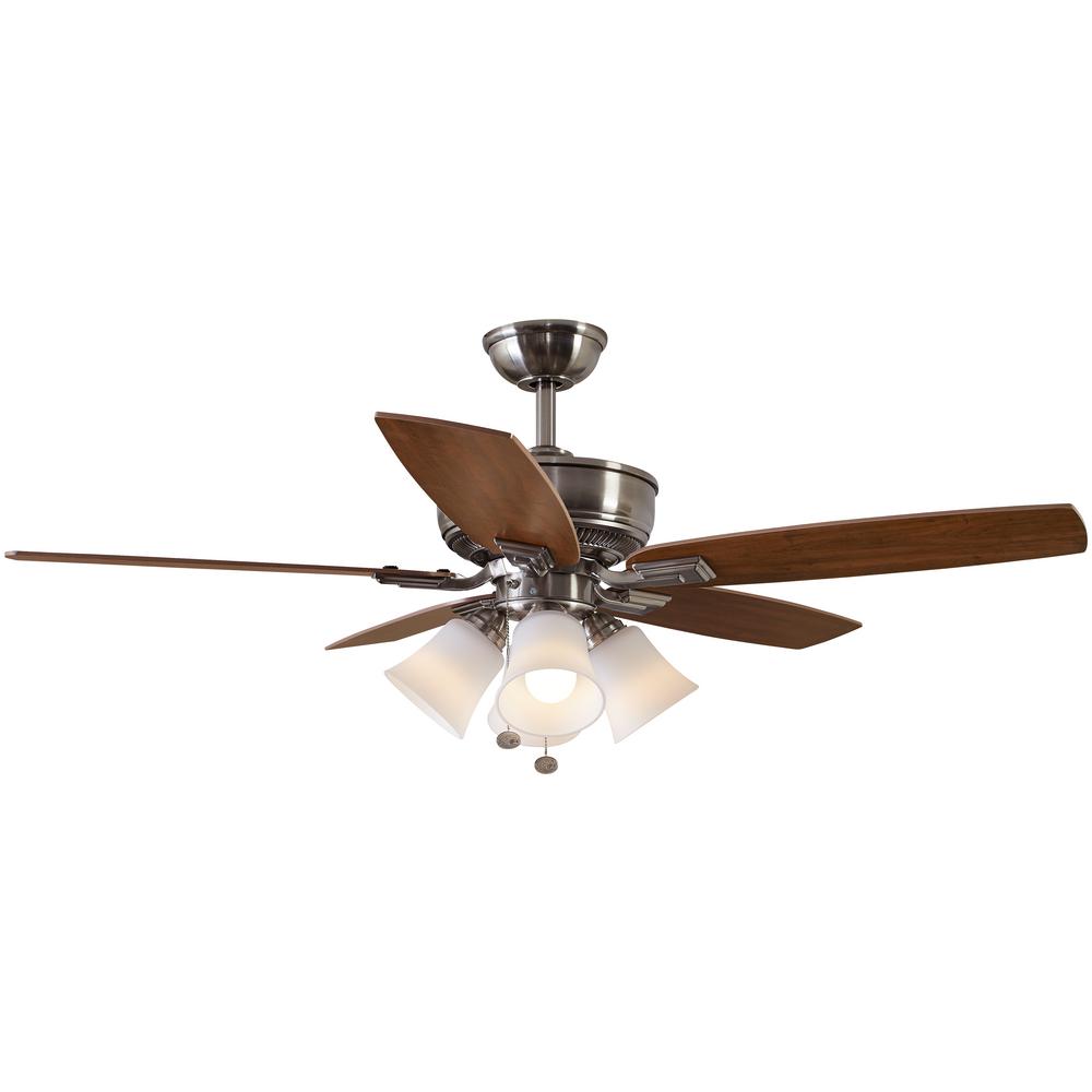 Hampton Bay Devron 52 In Led Indoor Brushed Nickel Ceiling Fan With Light Kit