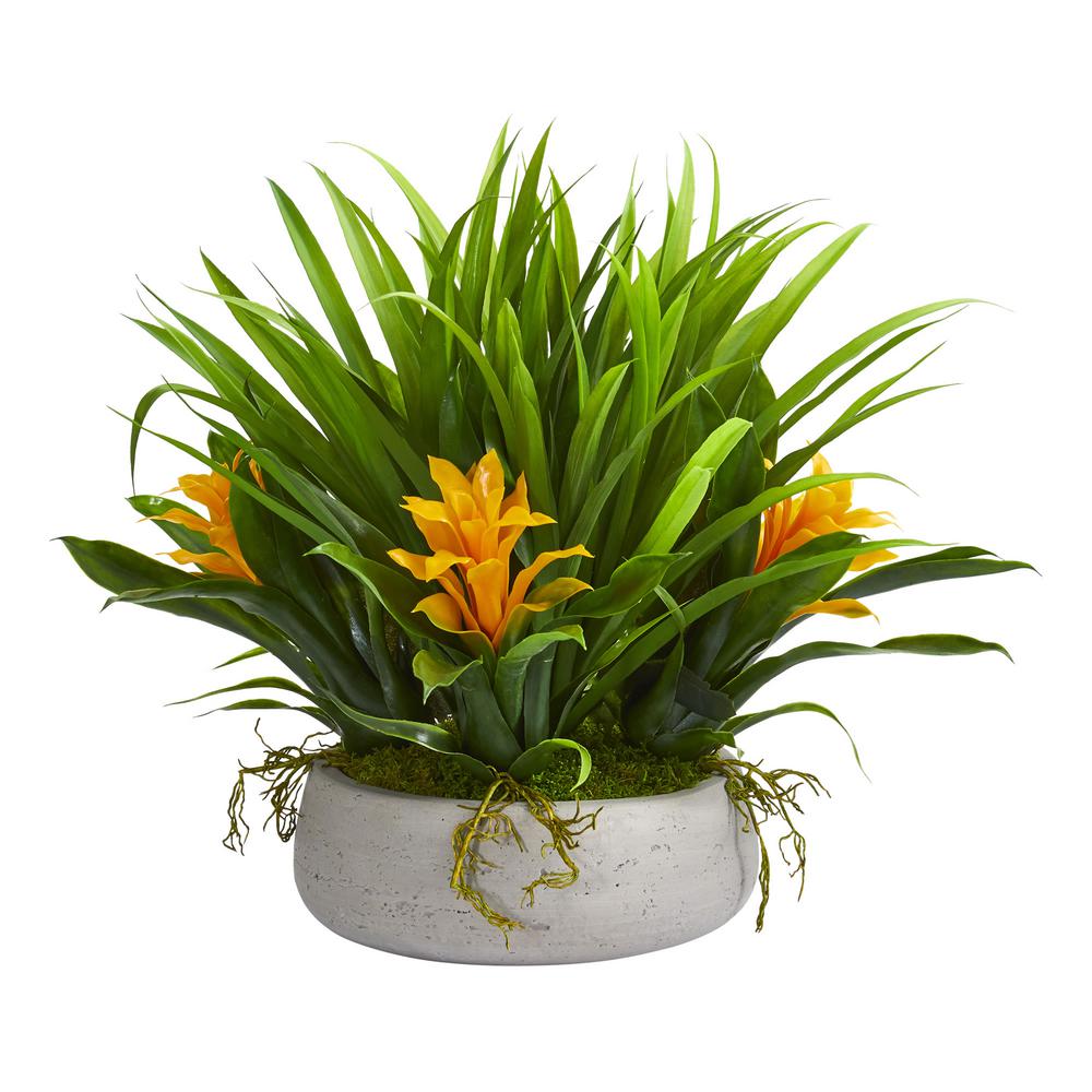 Nearly Natural Bromeliad Arrangement in Vase