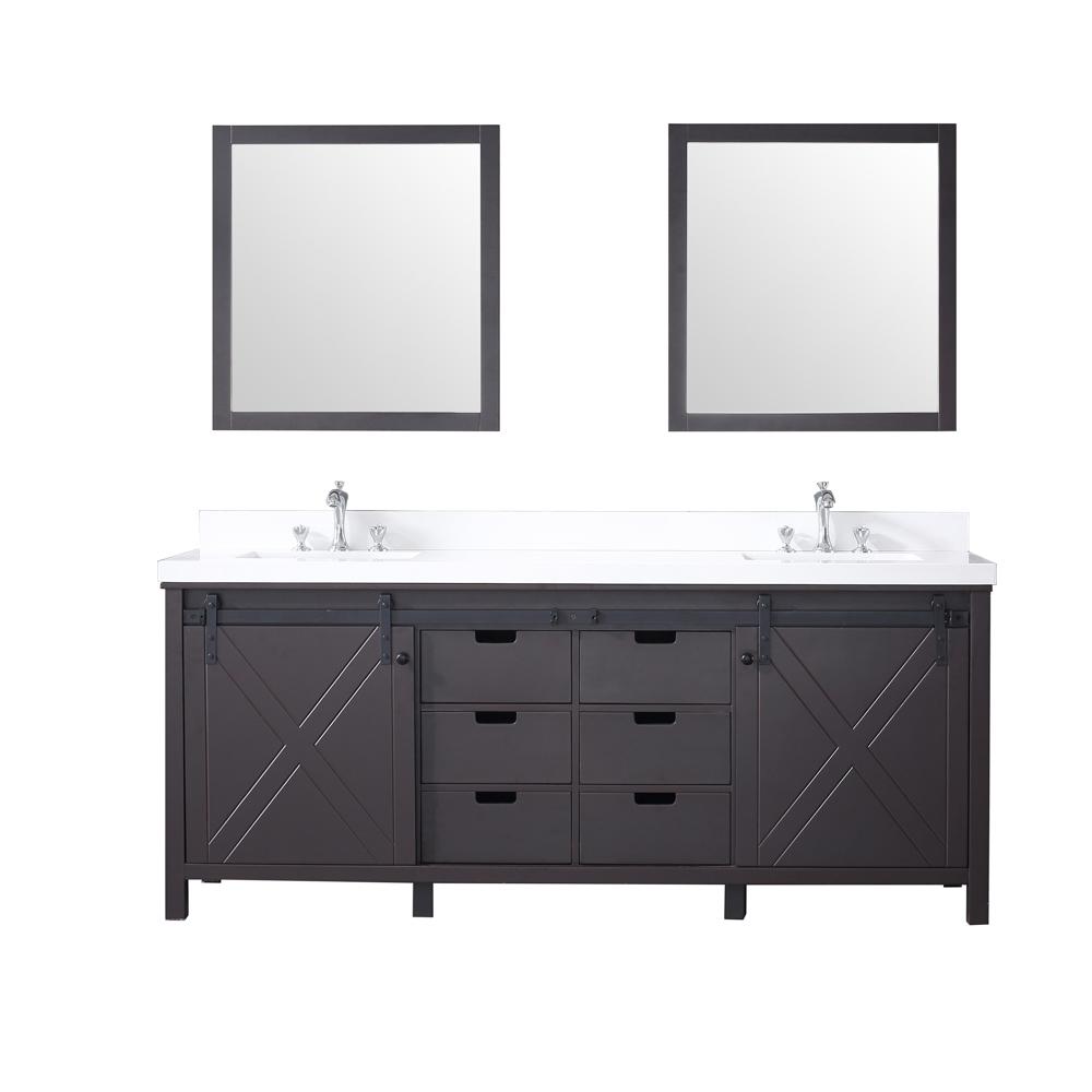 Lexora Marsyas 80 In Double Bath Vanity Brown W White Quartz Top Square Sinks And 30 Mirrors