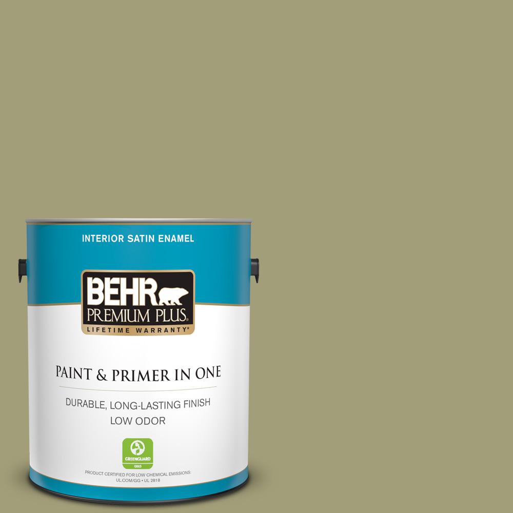 BEHR PREMIUM PLUS 1 gal. MQ657 Bermuda Grass Satin Enamel Low Odor