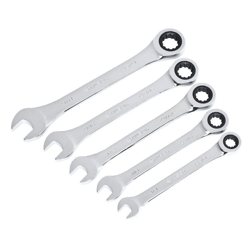 Husky SAE Universal Ratcheting Combination Wrench Set (5Piece