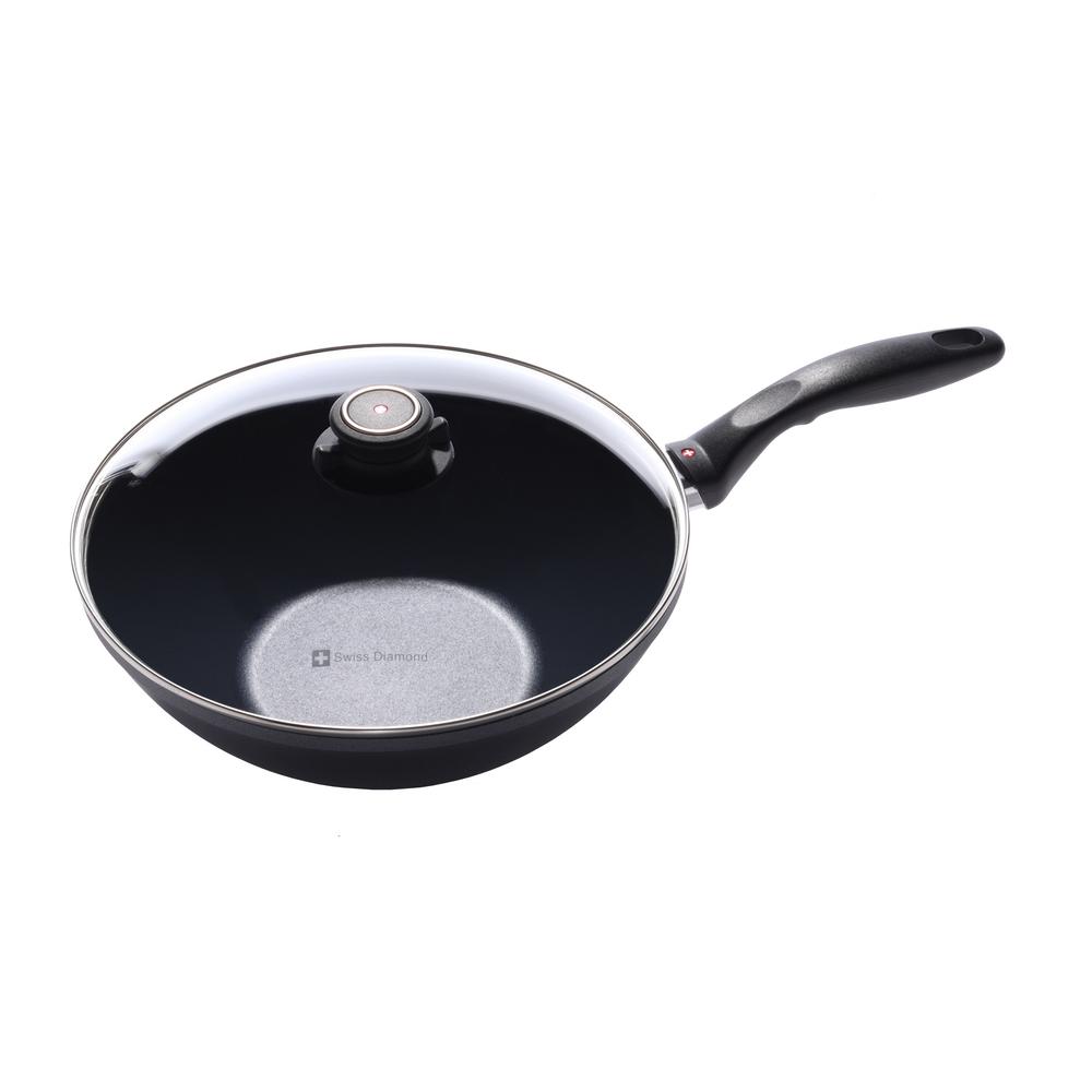 swiss diamond induction wok with lid tempura rac