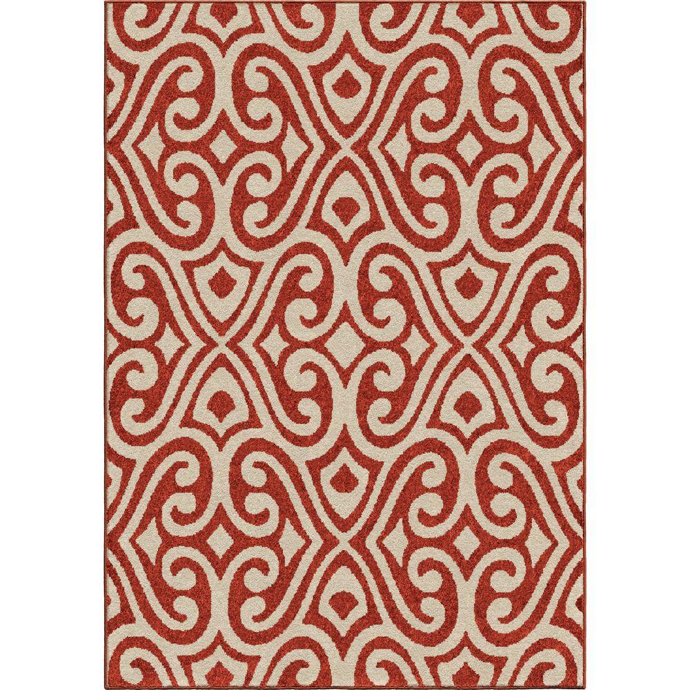 Orian Rugs Eutaw Red Damask Scroll 5 ft. 2 in. x 7 ft. 6 in. Indoor
