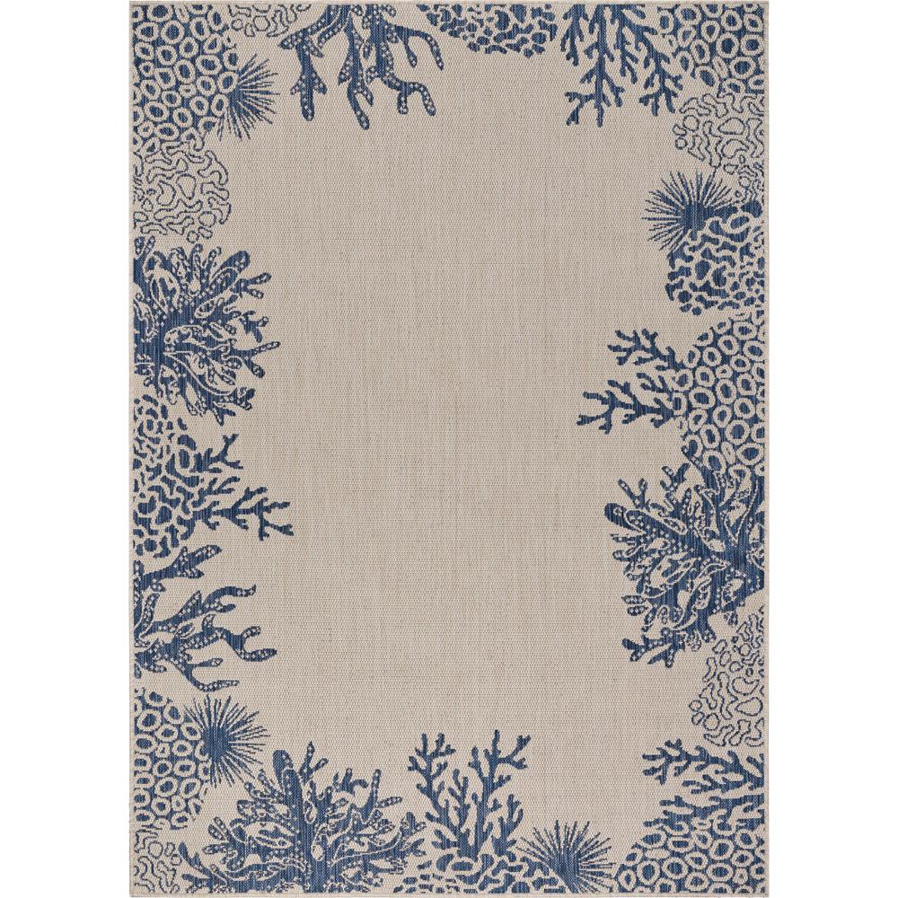 LR Home Seaside Coastal Cream/Navy Blue 5 ft. 3 in. x 7 ft. Bordered