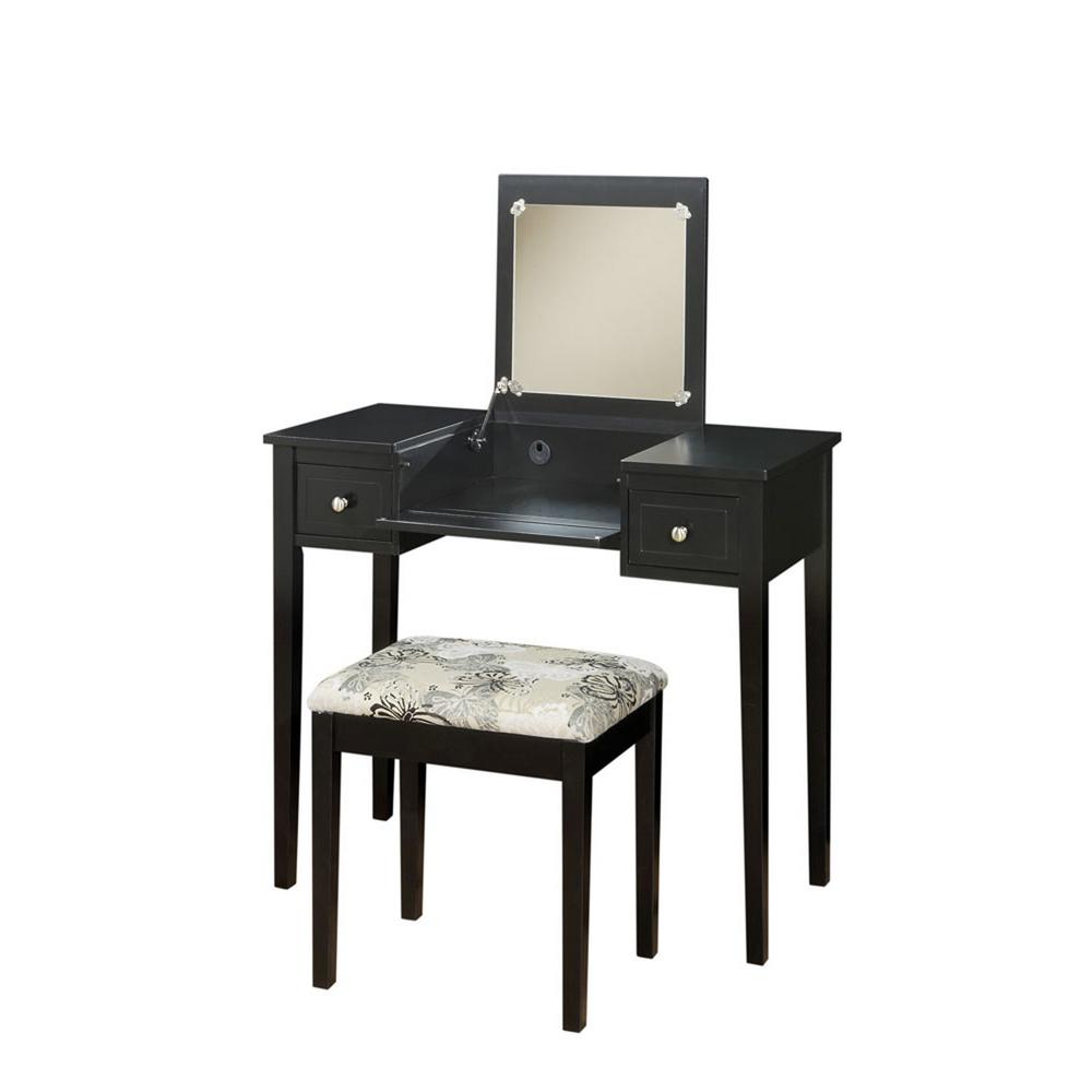 Linon Home Decor Black Bedroom Vanity Table With Butterfly