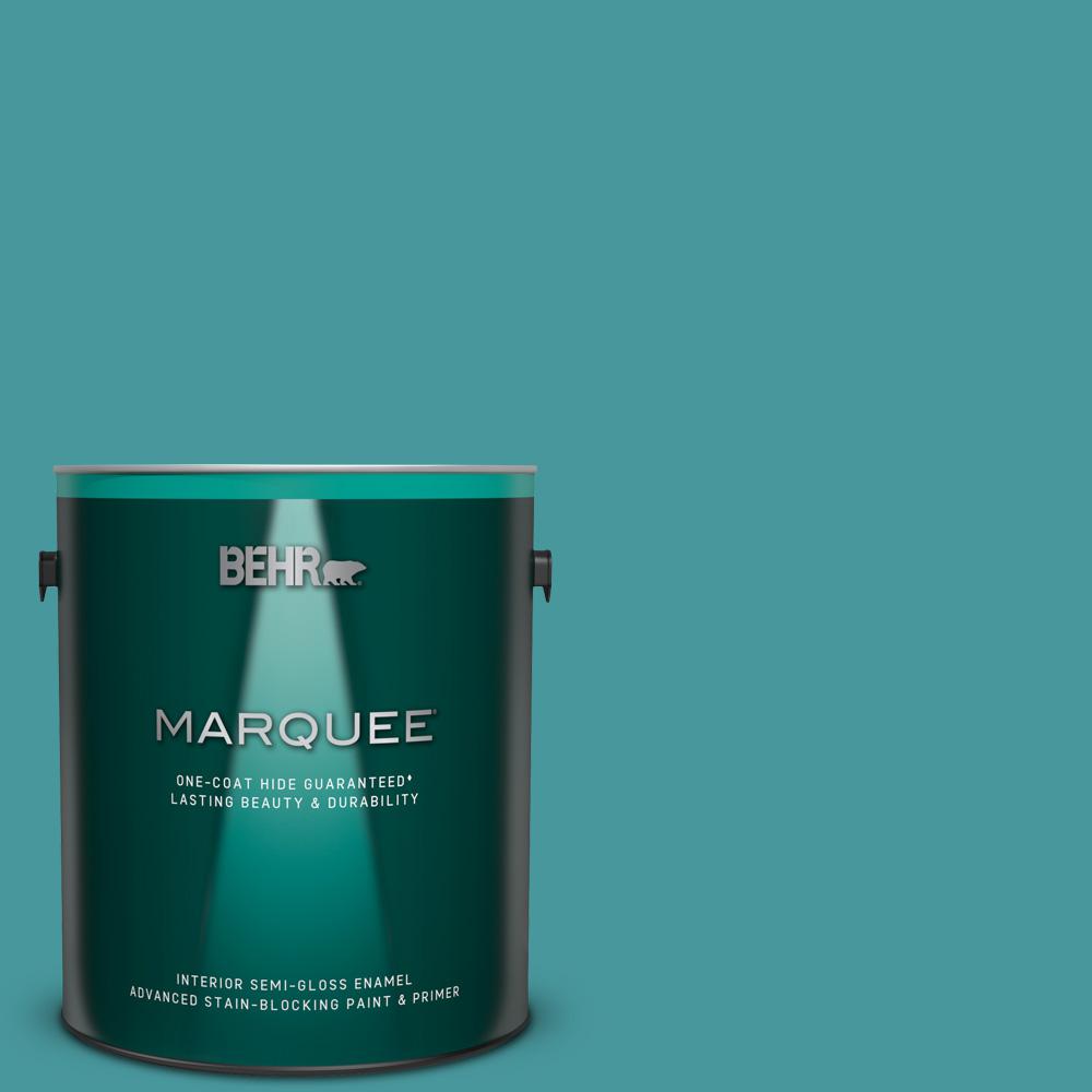 Behr Marquee 1 Gal 510d 6 Aquatic Green Semi Gloss Enamel Interior Paint And Primer In One