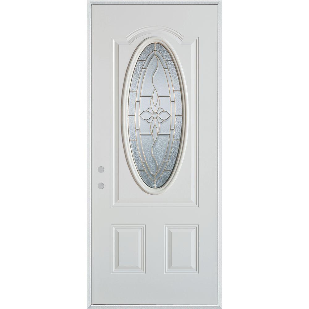 Stanley Doors 36 in. x 80 in. Traditional Brass 3/4 Oval Lite 2Panel