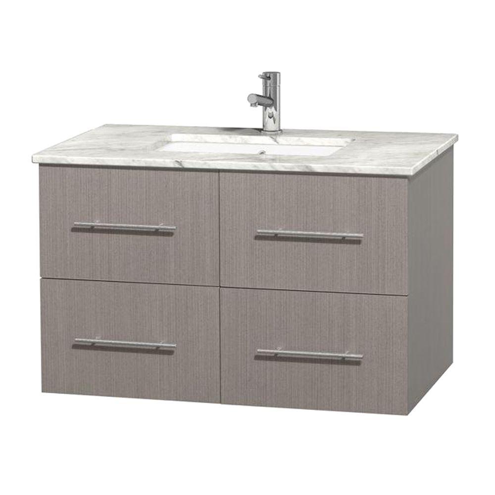 Wyndham Collection Centra 36 in. Vanity in Gray Oak with Marble Vanity ...