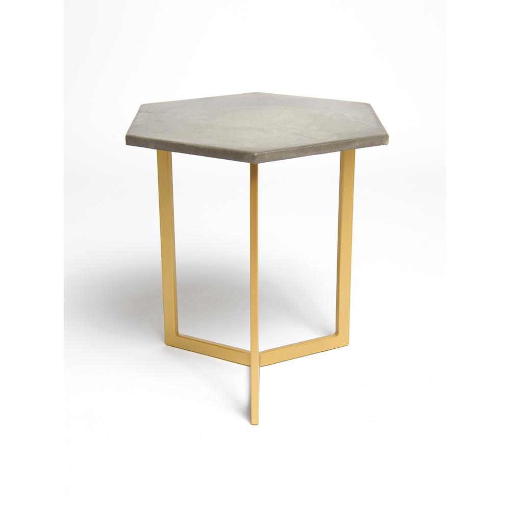 Piers Hexagon Concrete Table With Brass Finished Base