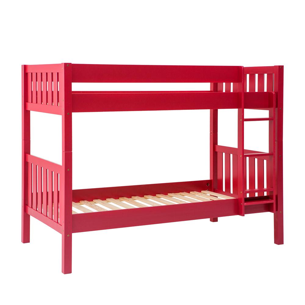 Walker Edison Furniture Company Red Solid Wood Cottage Slat Bunk Bed Walker Edison Furniture Company Red Solid Wood Cottage Slat Bunk Bed