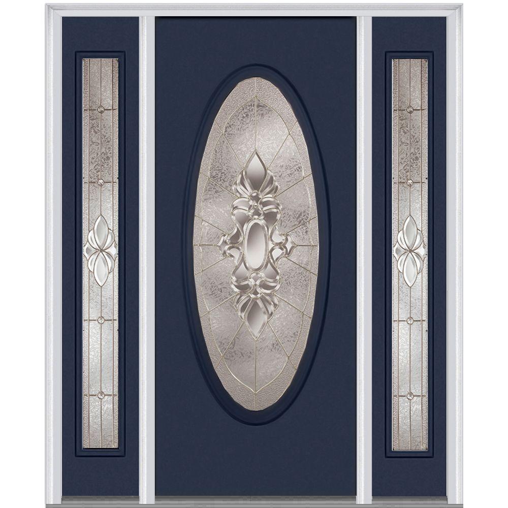 Mmi Door 64 In X 80 Heirloom Master Right Hand Inswing Oval Heirloom Master Right Hand Inswing Oval Lite Decorative Painted Steel Prehung Front Door With Sidelites