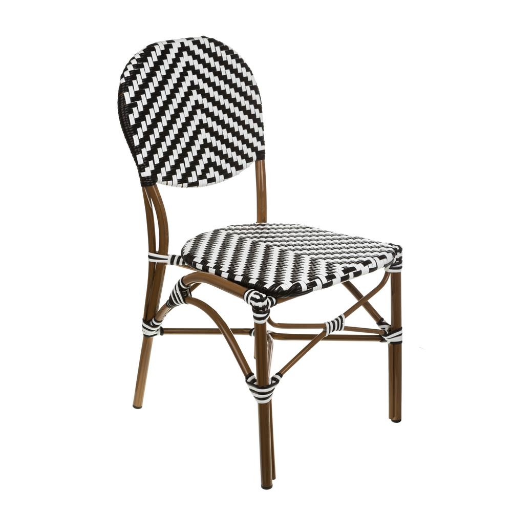 Aspen Brands Brown Aluminum Stackable Black And White Plastic Wicker Brown Aluminum Stackable Black And White Plastic Wicker Bistro Chair Commercial Grade Outdoor Dining