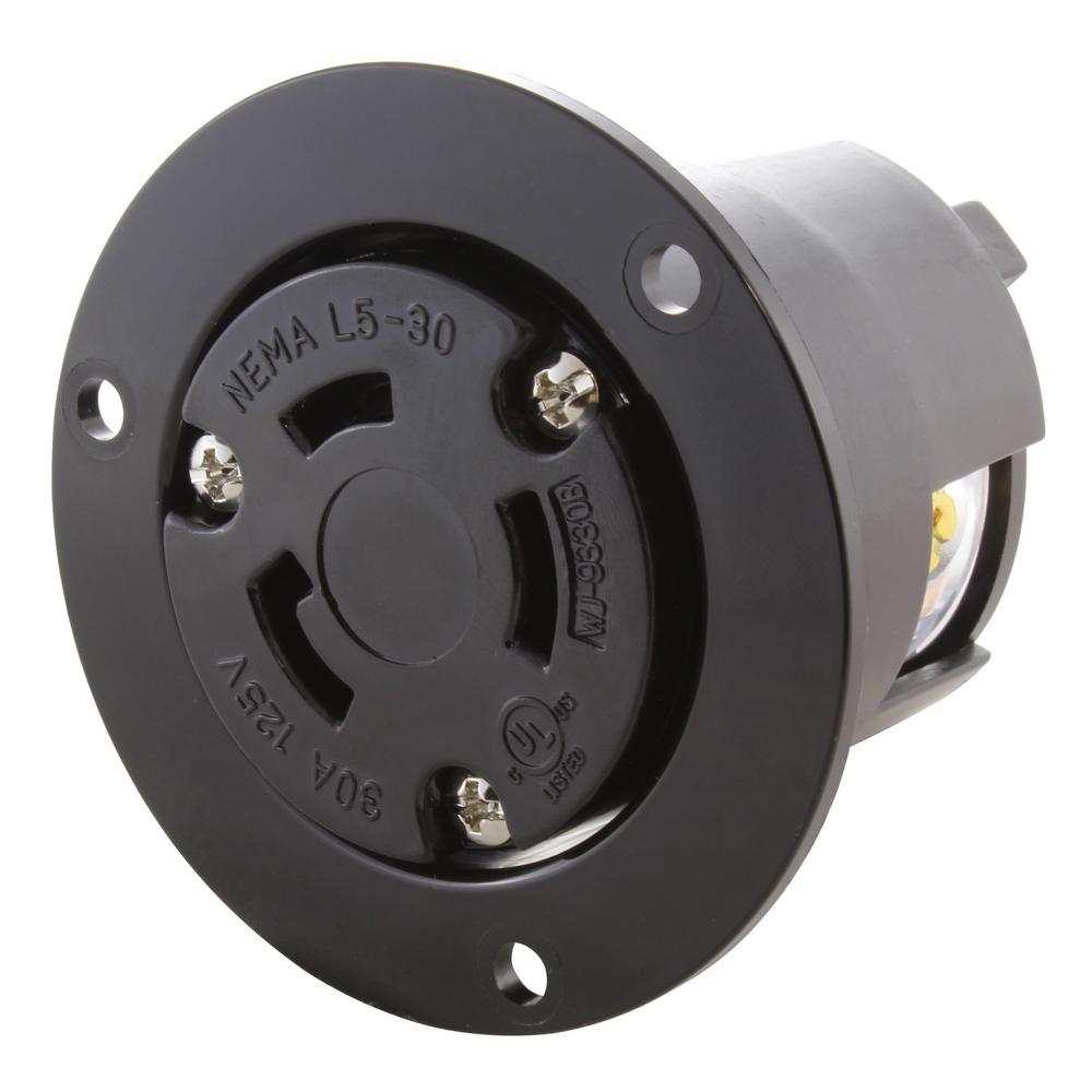AC WORKS 30Amp 125Volt NEMA L530R Flanged Mounting Locking