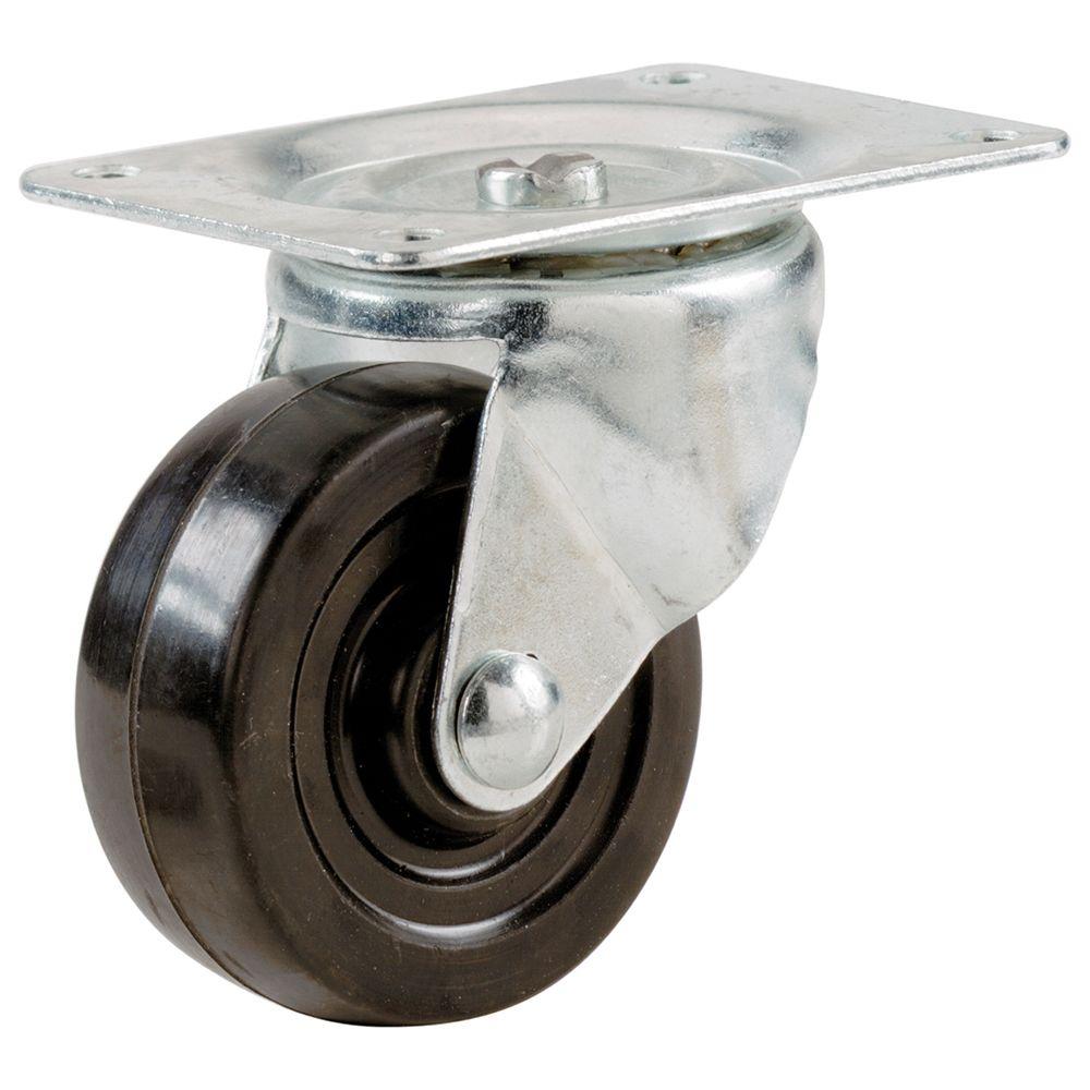 2 in. Soft Rubber Swivel Plate Caster with 90 lb. Load Rating