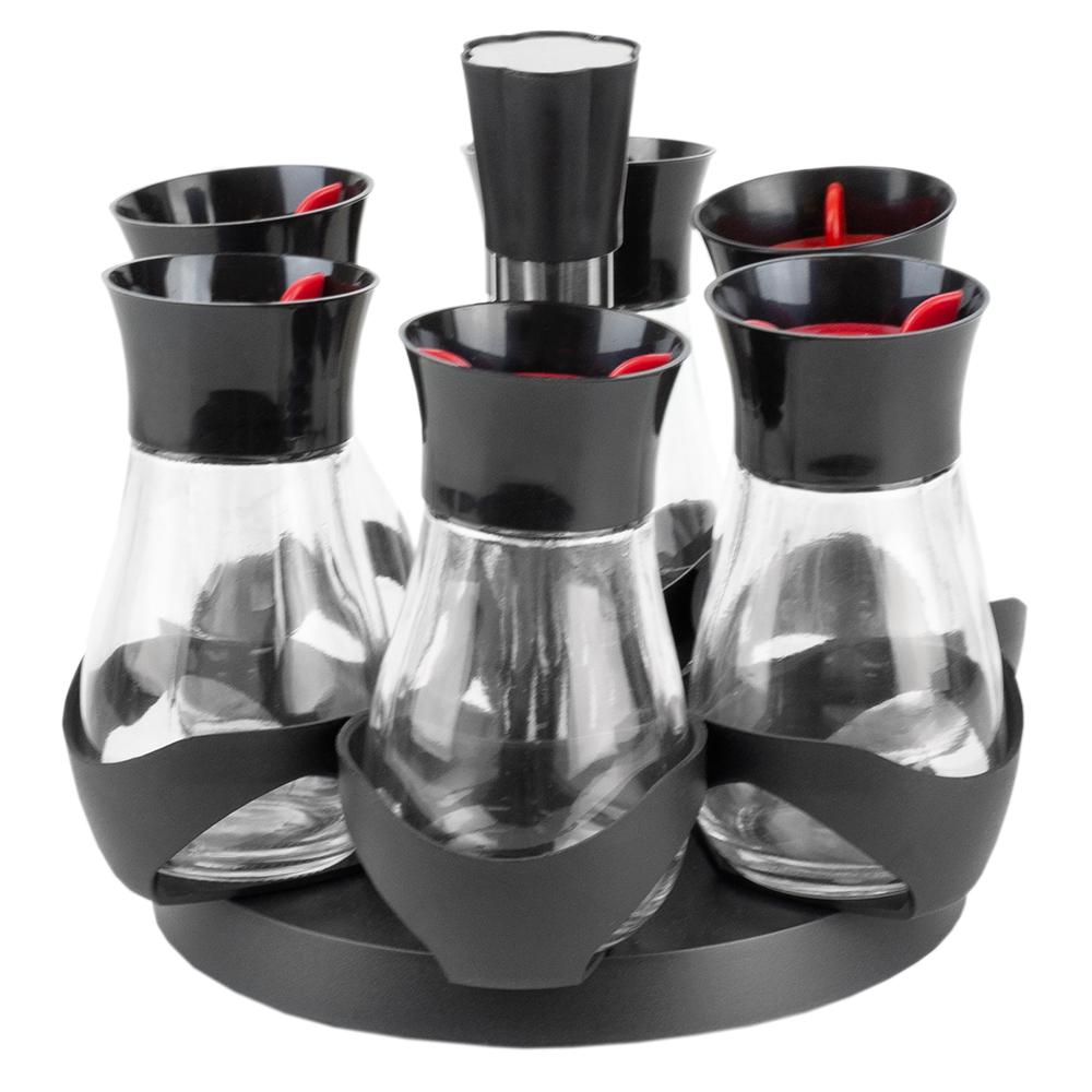 Contemporary Gourmet Revolving 6 Jar Black Spice Rack Hdc55844