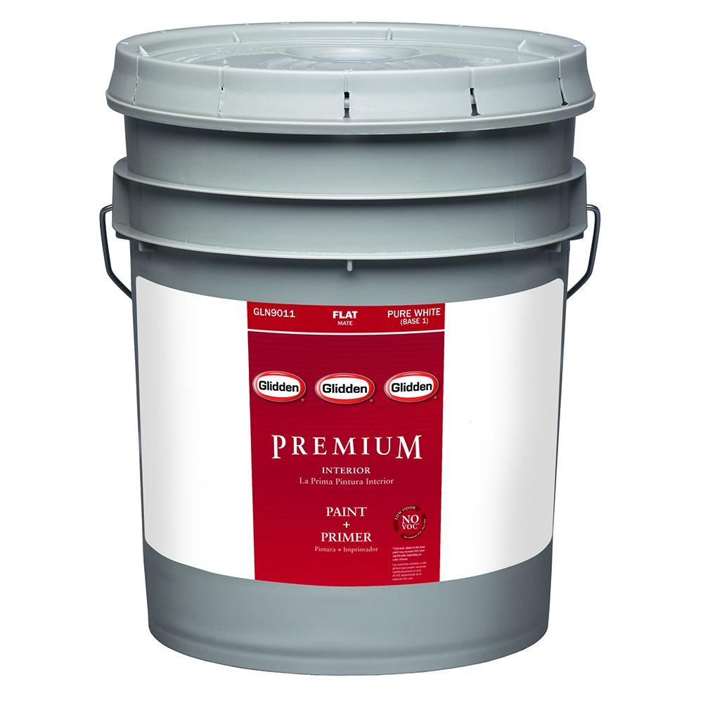 Glidden Premium 5 gal. Pure White Flat Interior Paint-GLN9011-05 - The