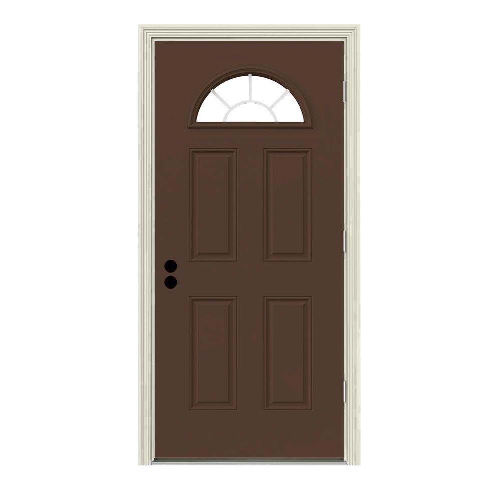 JELDWEN 34 in. x 80 in. Fan Lite Dark Chocolate Painted Steel Prehung