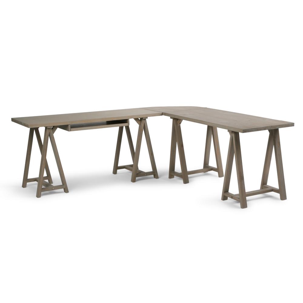 Simpli Home Desks Office Furniture The Depot Sawhorse Distressed Grey Desk