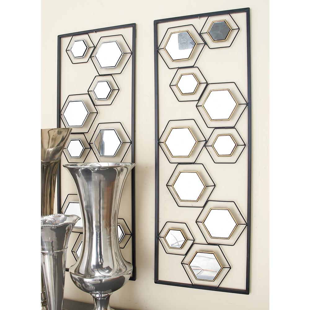 35 In X 12 Metal And Hexagonal Mirror Wall Decors 2 Piece