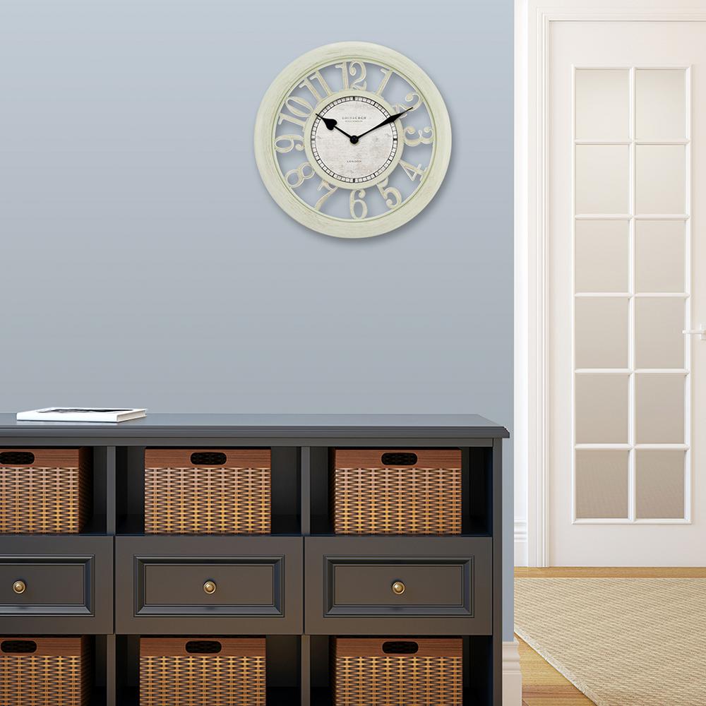 Wall Clock White Floating Home Decoration Cut Out Dial Analog Antique