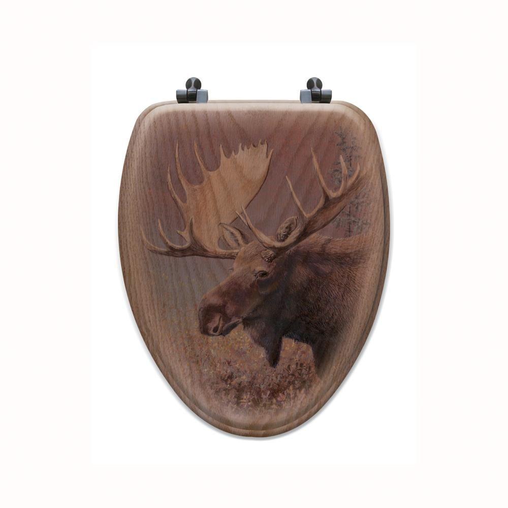 Chocolate Moose Elongated Closed Front Wood Toilet Seat In Oak