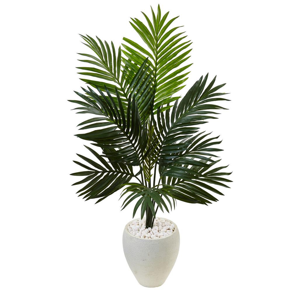 Nearly Natural Indoor Kentia Palm Artificial Tree in White Oval Planter