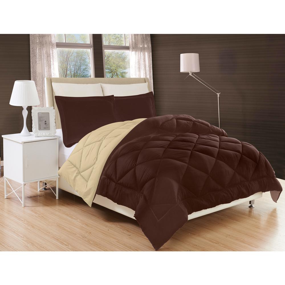 Elegant Comfort 3 Piece Chocolate Cream Full Queen Comforter Set Cmf Q Cho Cr The Home Depot