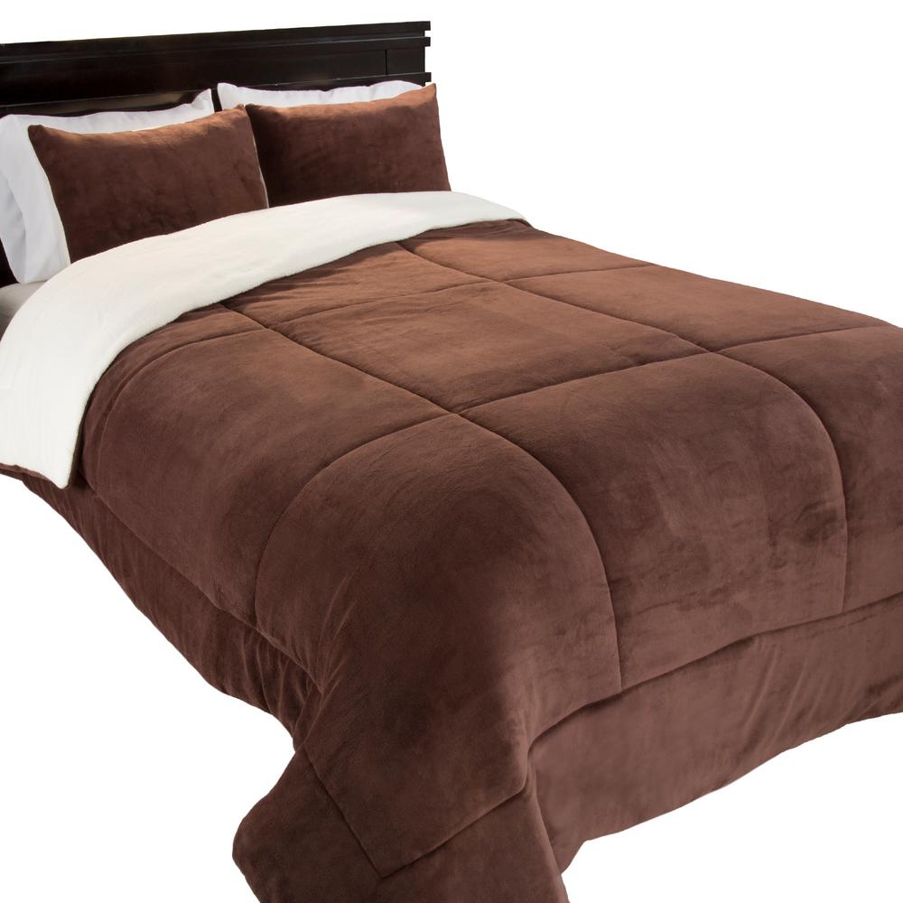 3Piece Chocolate King Size Sherpa Fleece Comforter Set671556GPJ The