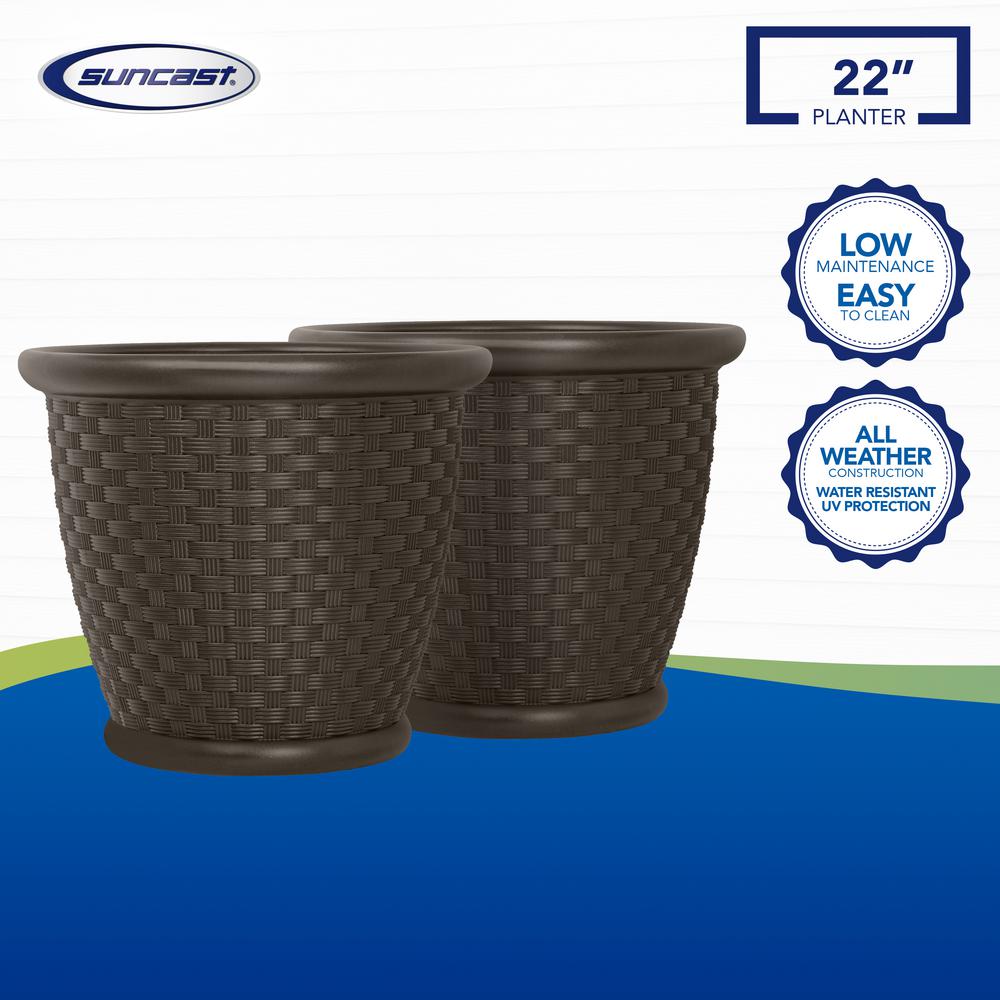 2-pack pot suncast garden round java blow molded resin planter sonora 18 in