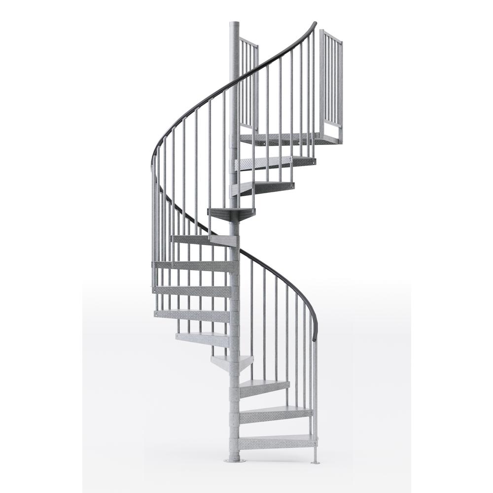 Mylen STAIRS Reroute Galvanized 60 in. (5 ft. 0 in.) Wide 15 Treads with Two 42 in. H Platform ...