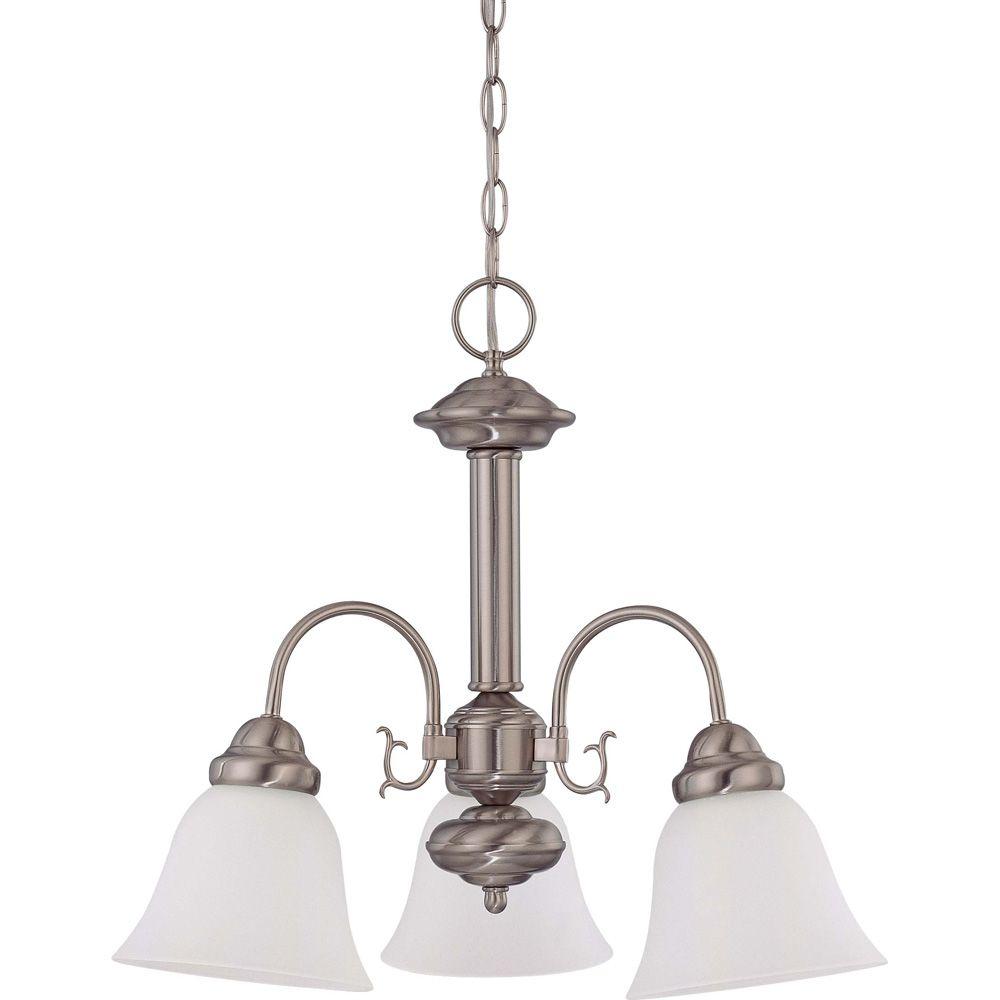Glomar 3Light Brushed Nickel Chandelier with Frosted White Glass Shade