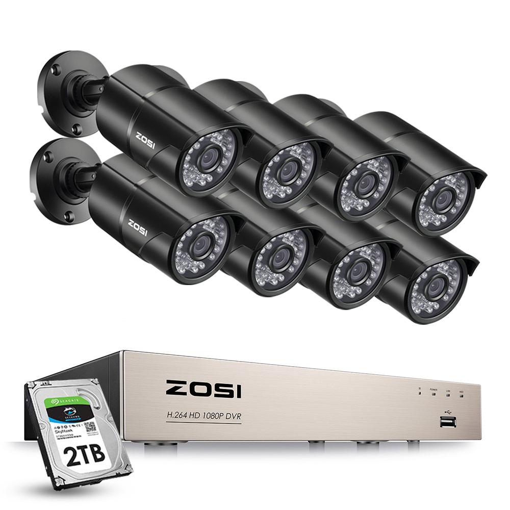 ZOSI 8Channel 1080p 2TB DVR Security Camera System with 8 Wired Bullet