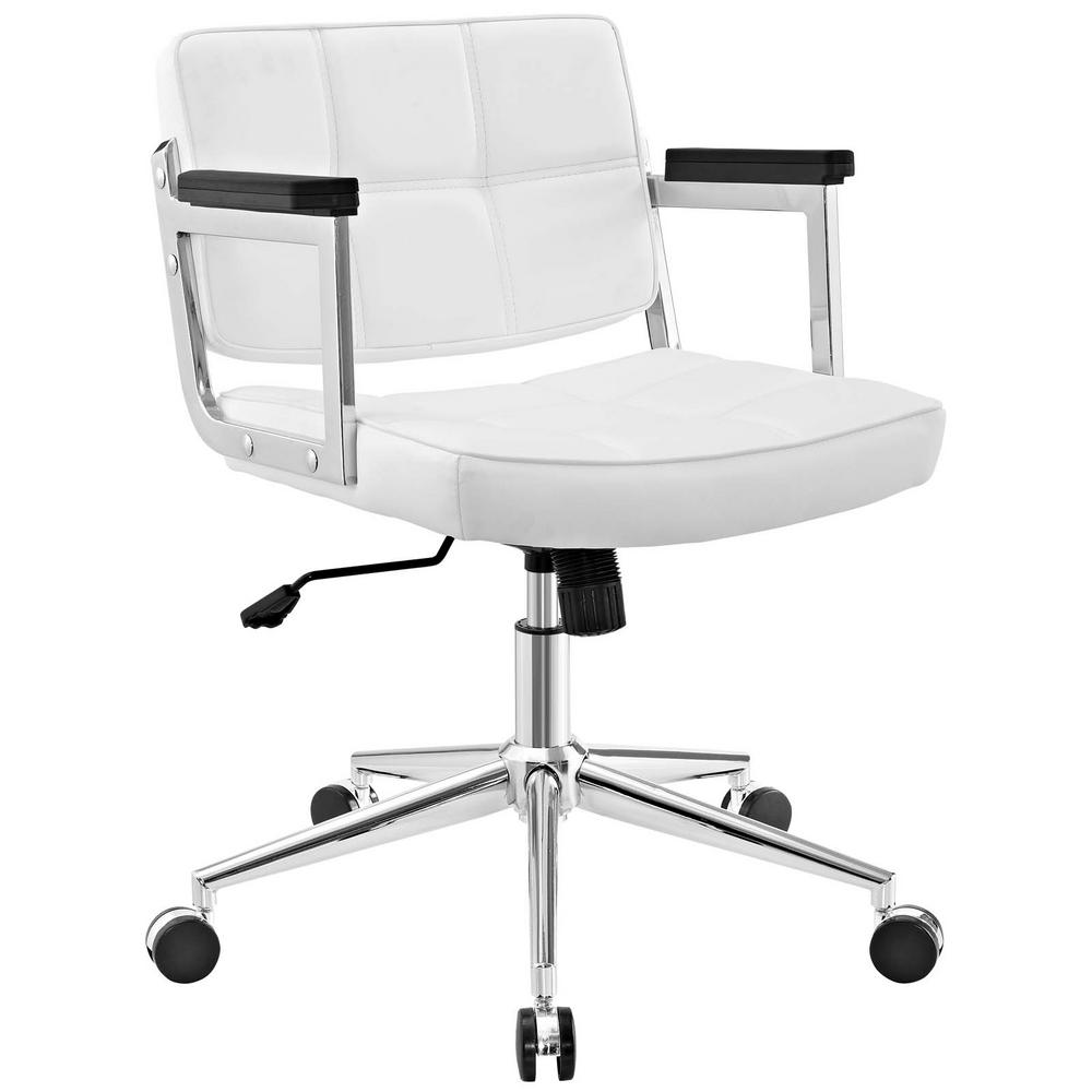 Modway Portray White Mid Back Upholstered Vinyl Office Chair Eei