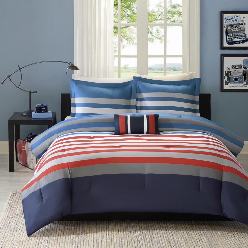 Mi Zone Noah 3 Piece Red Blue Twin Comforter Set Mz10 299 The