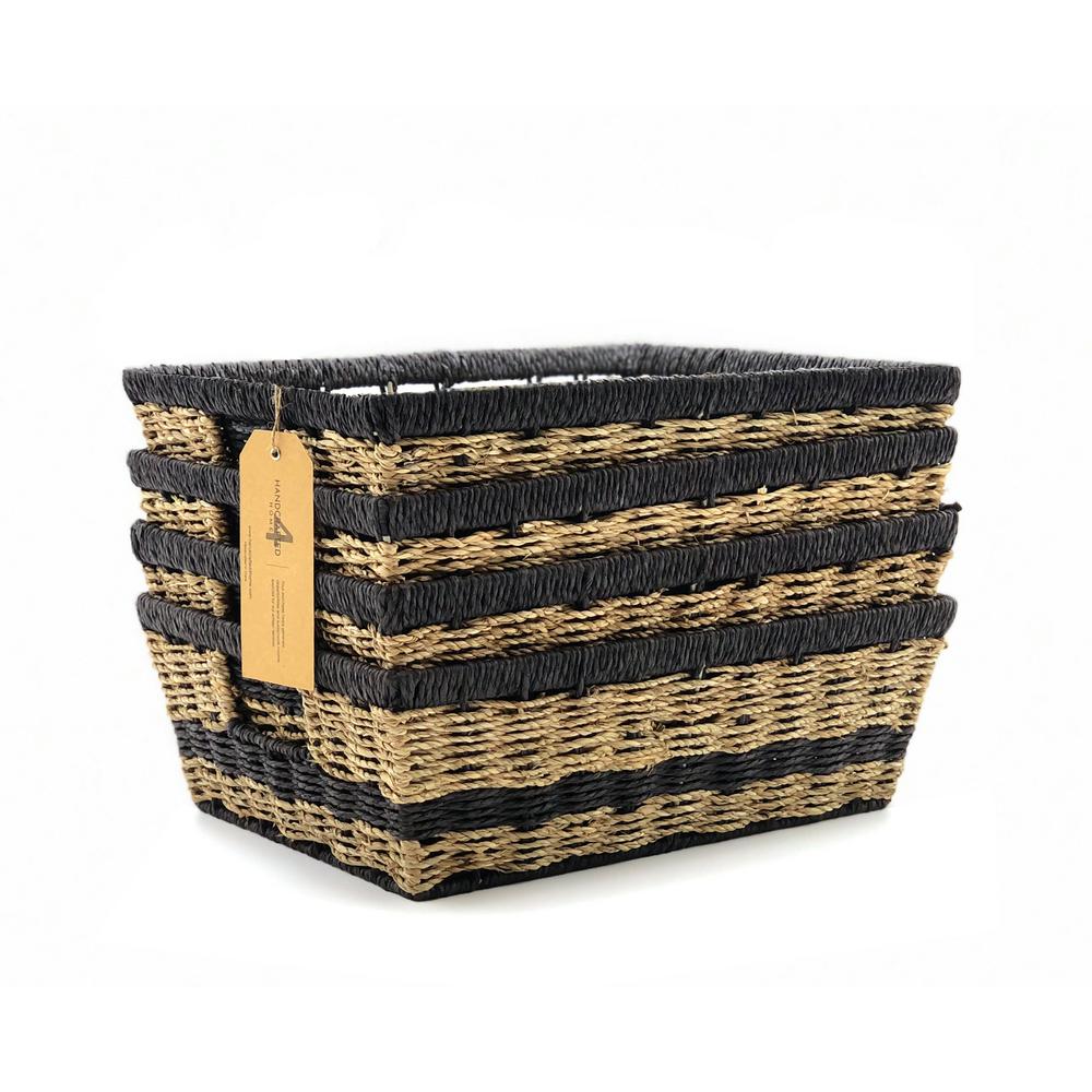 MoDRN Naturals Woven Storage Boxes 3 Set Woven Sturdy Cutout Handles Carrying