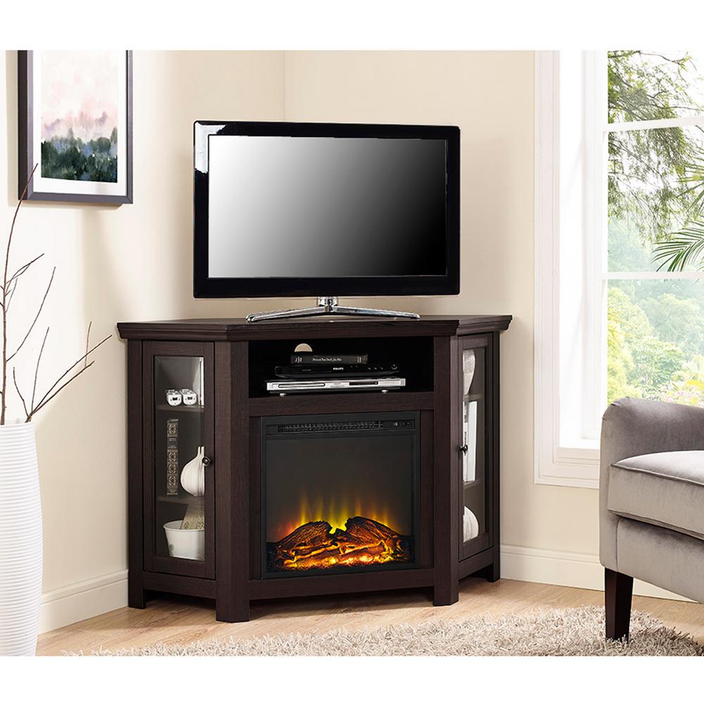 Wood Corner TV Fireplace TV Stand for TVs up to 52", Multiple Finishes