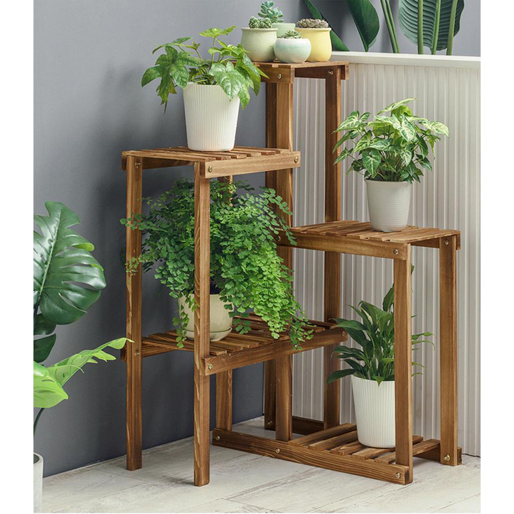 23 in. W x 22 in. D x 36 in. H Brown Wooden 5 Tier Flower plant stand ...