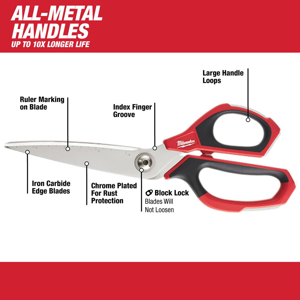Milwaukee Jobsite Straight Scissors With Iron Carbide Blades 48 22 4041 The Home Depot