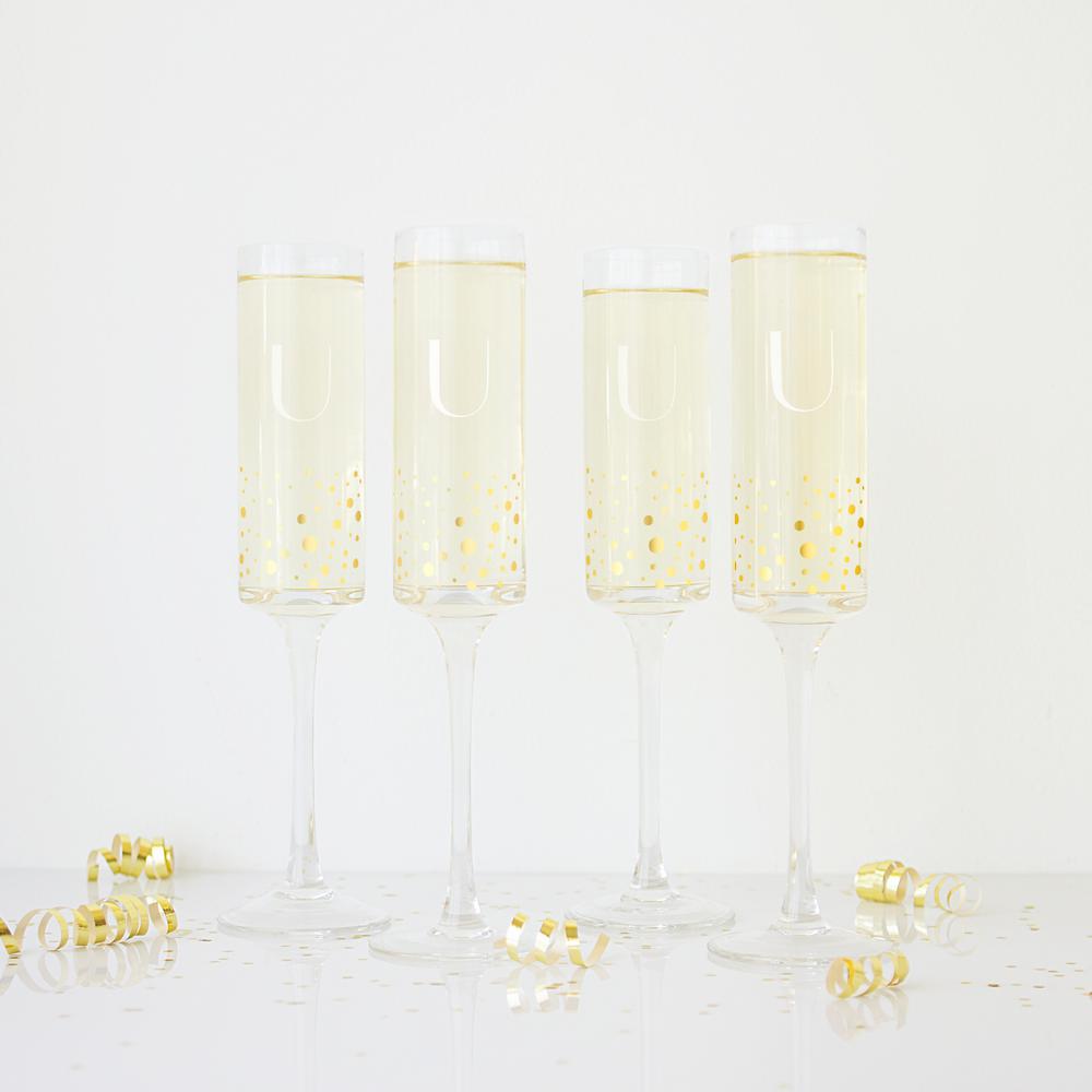 Personalized 8 oz. Gold Dot Contemporary Champagne Flutes (Set of 4)