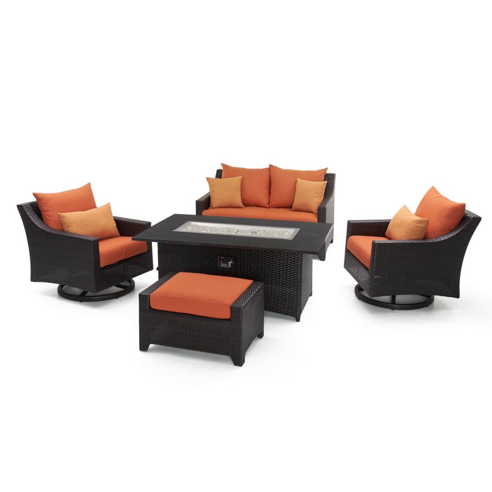 Rst Brands Deco Motion 5 Piece Wicker Patio Fire Pit Conversation Set With Sunbrella Tikka Orange Cushions Op Peoss5mft Tka K The Home Depot